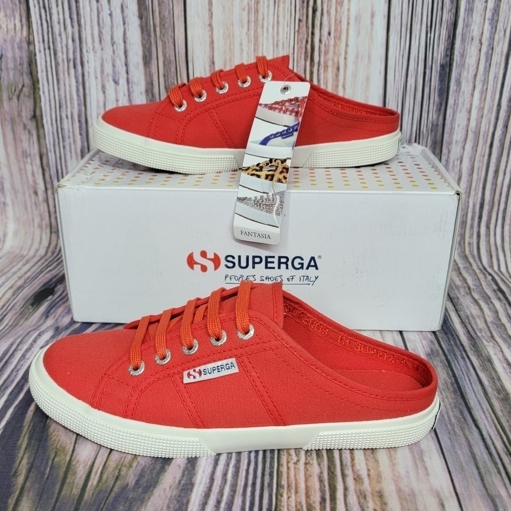 Superga Women's Size 6.5  Canvas Lace Up Backless Platform Sneakers Red New